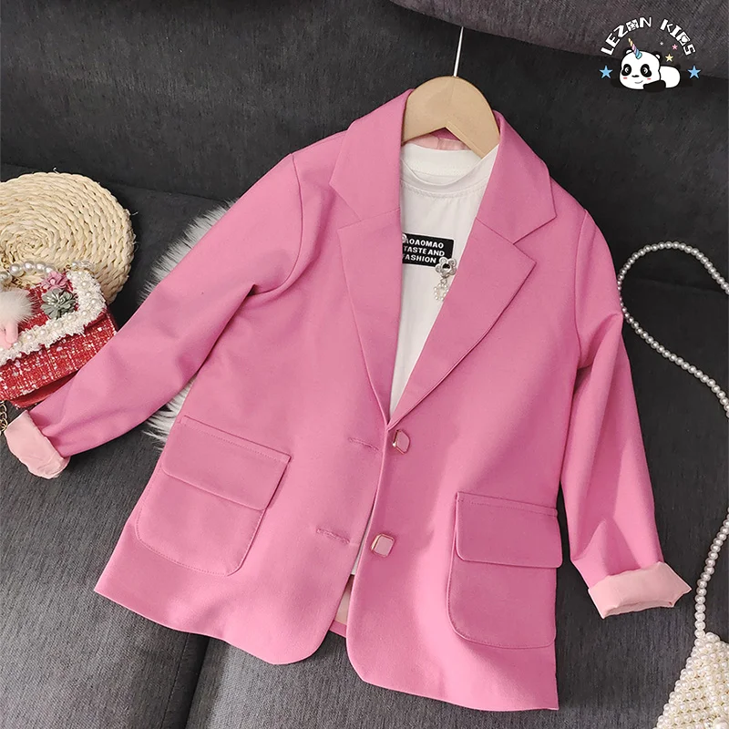 LEZONKIDS - Custom Kids Two-Piece Set Pleated Cotton Blazer Dot Pattern Girls Skirt for 2-14 Year Olds